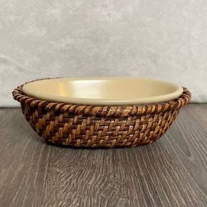 Boho Woven Soap Dish Ceramic Bowl Wicker Basket Holder Lamont Home